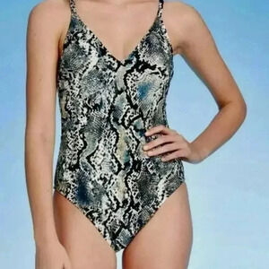 Shade & Shore Blue/Black Snakeskin print one piece swimsuit NWOT